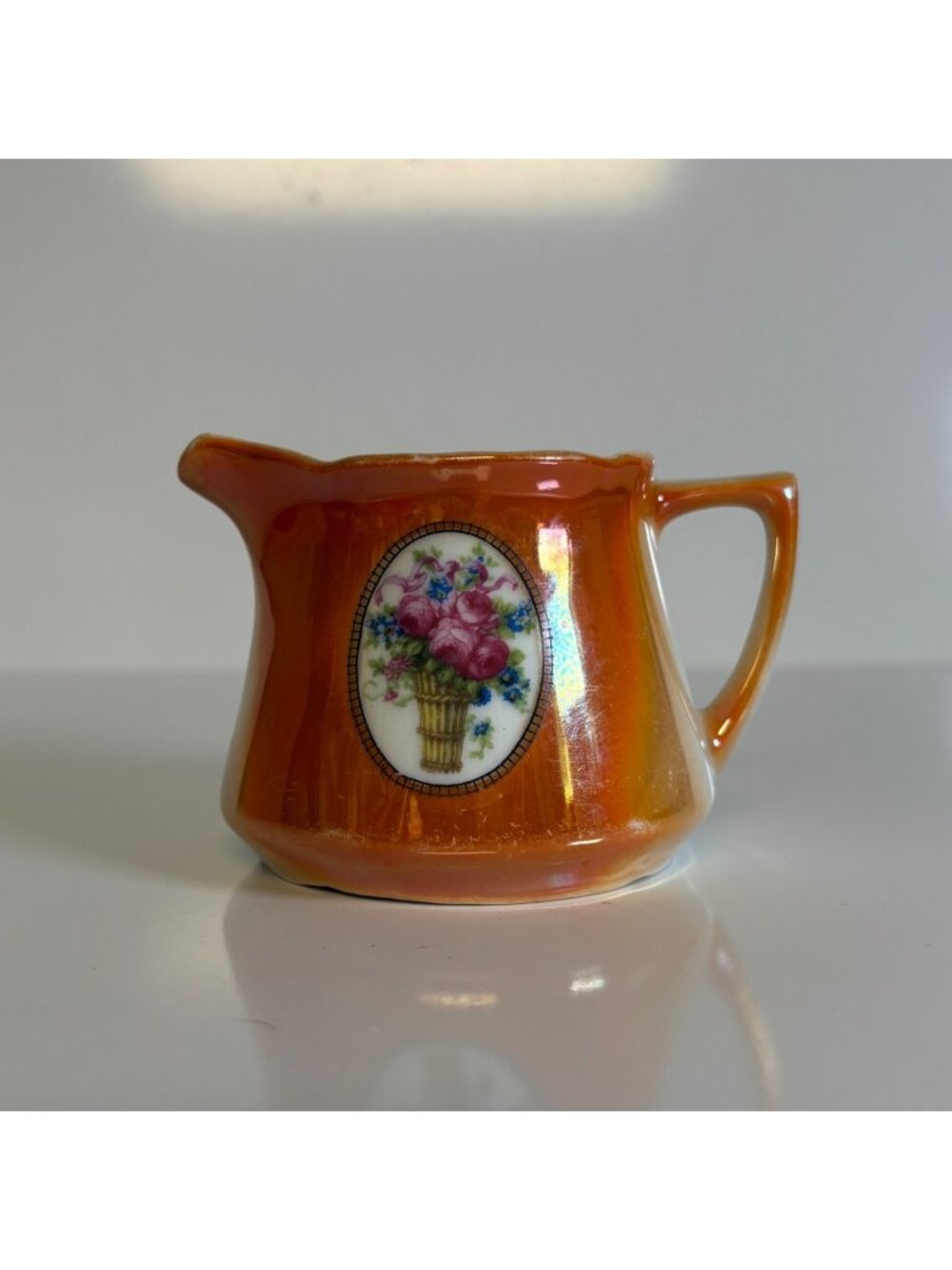Eleanor Germany Orange Lusterware Porcelain Creamer Floral Design Vintage